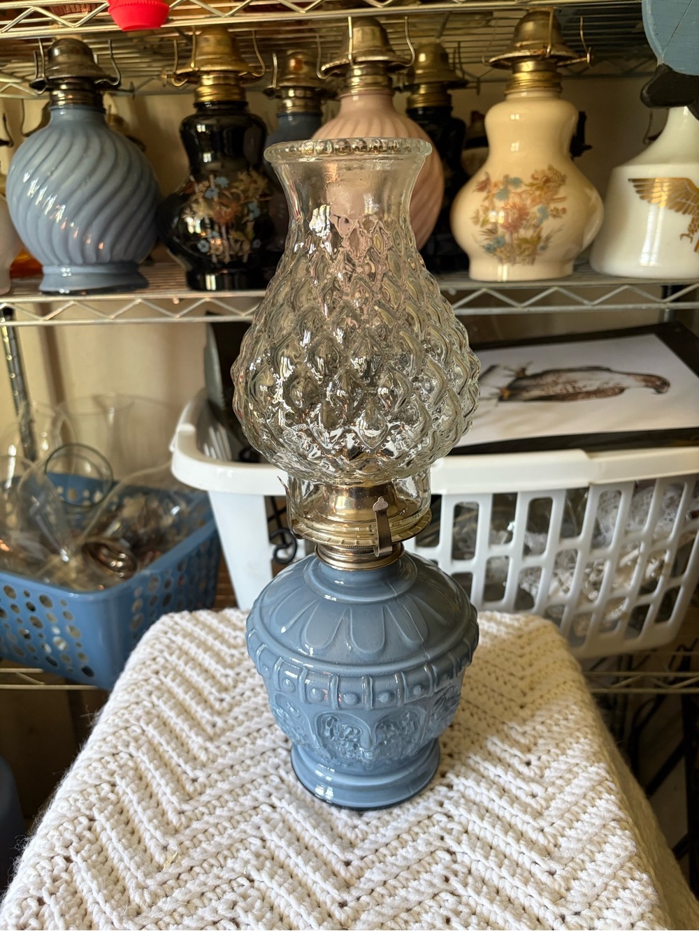 Vintage Kaadan Blue Glass Oil Lamp - Unbranded